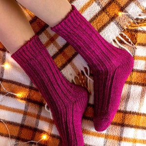 Hand Knitted Alpaca Wool Socks Knitted Wool Socks Warm Winter Socks Great for Hiking Extra Thick Socks Cozy socks zdjęcie 7