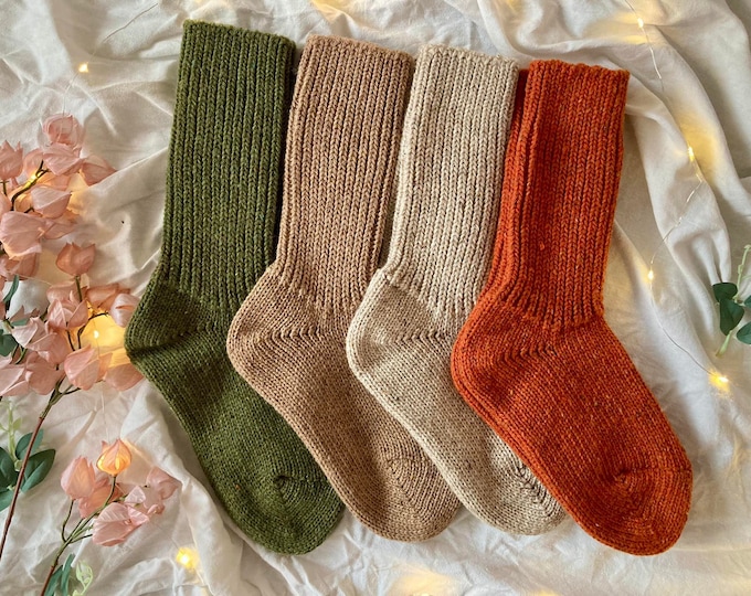 Hand Knitted Merino Socks Warm Winter Socks Great for Hiking Extra Thick Socks Holiday Gift Neutral Colors