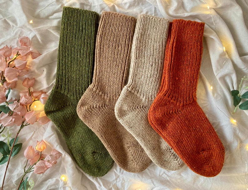 Hand Knitted Merino Socks Warm Winter Socks Great for Hiking Extra Thick Socks Holiday Gift Neutral Colors image 1