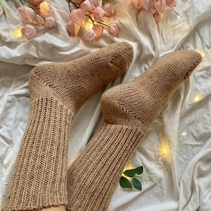 Hand Knitted Merino Socks Warm Winter Socks Great for Hiking Extra Thick Socks Holiday Gift Neutral Colors image 6