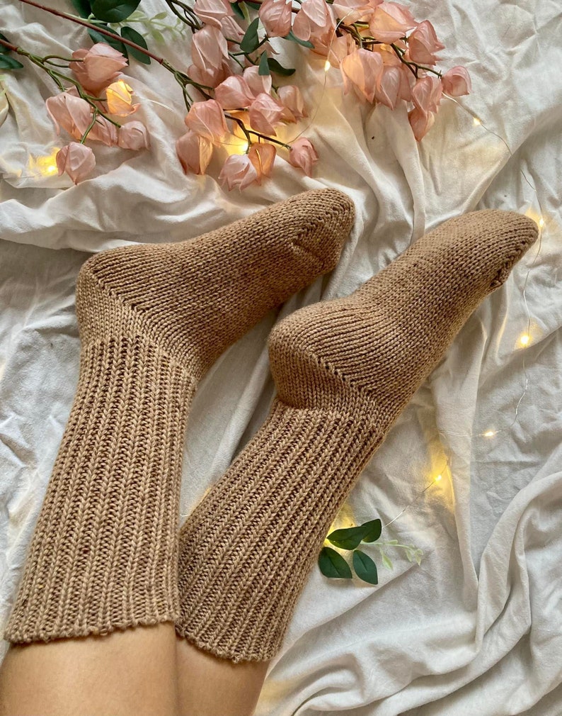 Hand Knitted Merino Socks Warm Winter Socks Great for Hiking Extra Thick Socks Holiday Gift Neutral Colors image 6