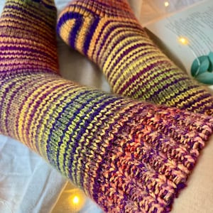 Calcetines tejidos a mano, calentador de piernas de lana 100% colorido personalizado, regalo de Navidad imagen 3