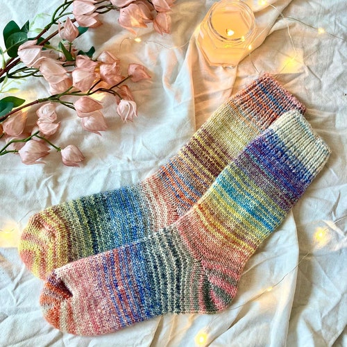 Hand Knit Wool Socks: Colorful Warm Winter Socks, Extra Thick