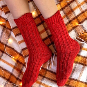 Hand Knitted Alpaca Wool Socks Knitted Wool Socks Warm Winter Socks Great for Hiking Extra Thick Socks Cozy socks zdjęcie 3