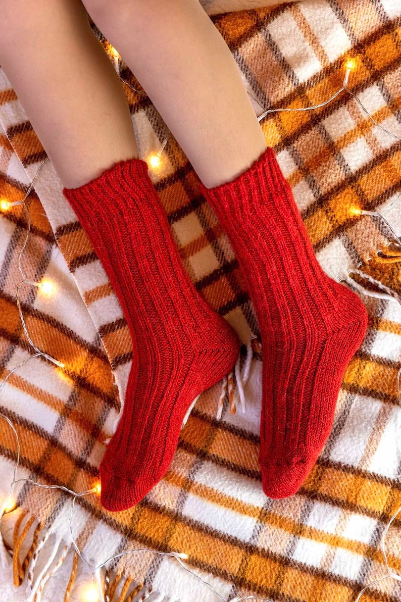 Hand Knitted Alpaca Wool Socks Knitted Wool Socks Warm Winter Socks Great for Hiking Extra Thick Socks Cozy socks zdjęcie 3