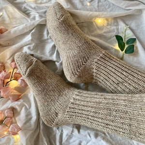 Hand Knitted Merino Socks Warm Winter Socks Great for Hiking Extra Thick Socks Holiday Gift Neutral Colors image 9