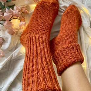 Hand Knitted Merino Socks Warm Winter Socks Great for Hiking Extra Thick Socks Holiday Gift Neutral Colors image 5