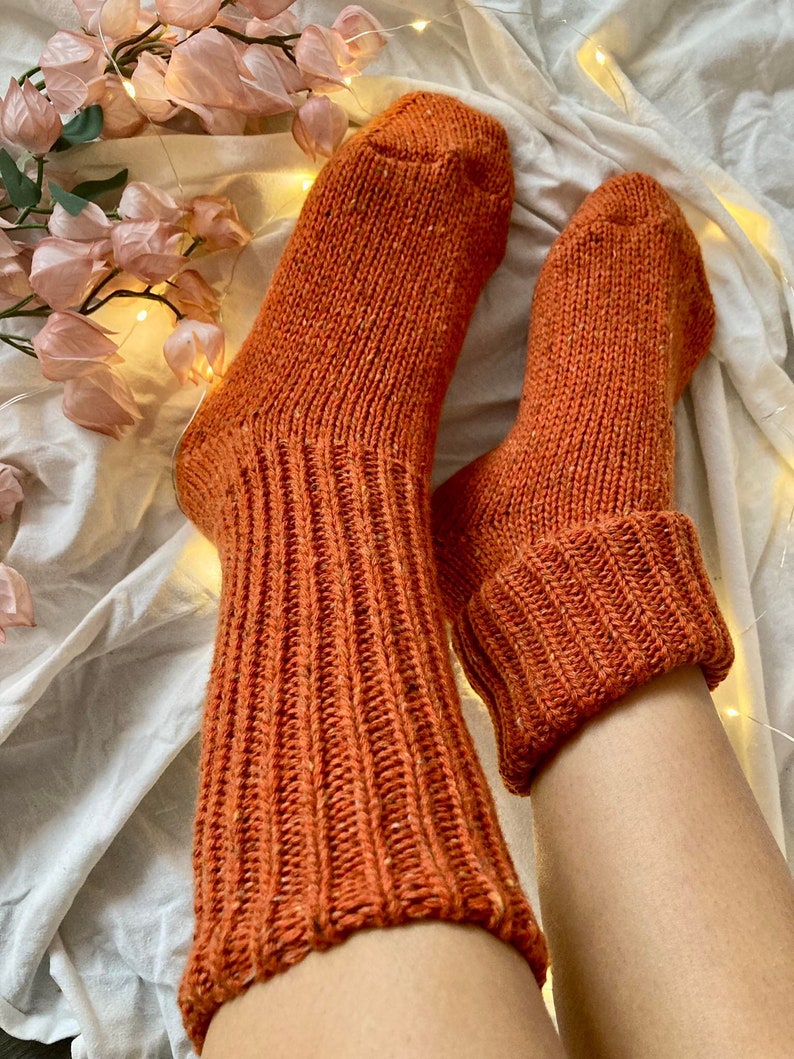 Hand Knitted Merino Socks Warm Winter Socks Great for Hiking Extra Thick Socks Holiday Gift Neutral Colors image 5