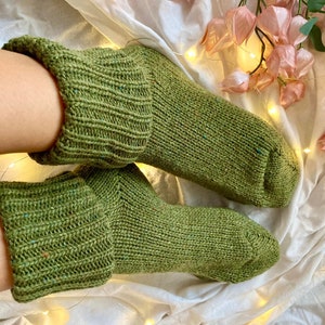 Hand Knitted Merino Socks Warm Winter Socks Great for Hiking Extra Thick Socks Holiday Gift Neutral Colors image 3