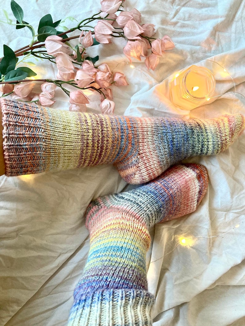 Bunte handgestrickte Socken aus reiner Wolle Socken Warme Wintersocken Extra dicke Socken Bild 5