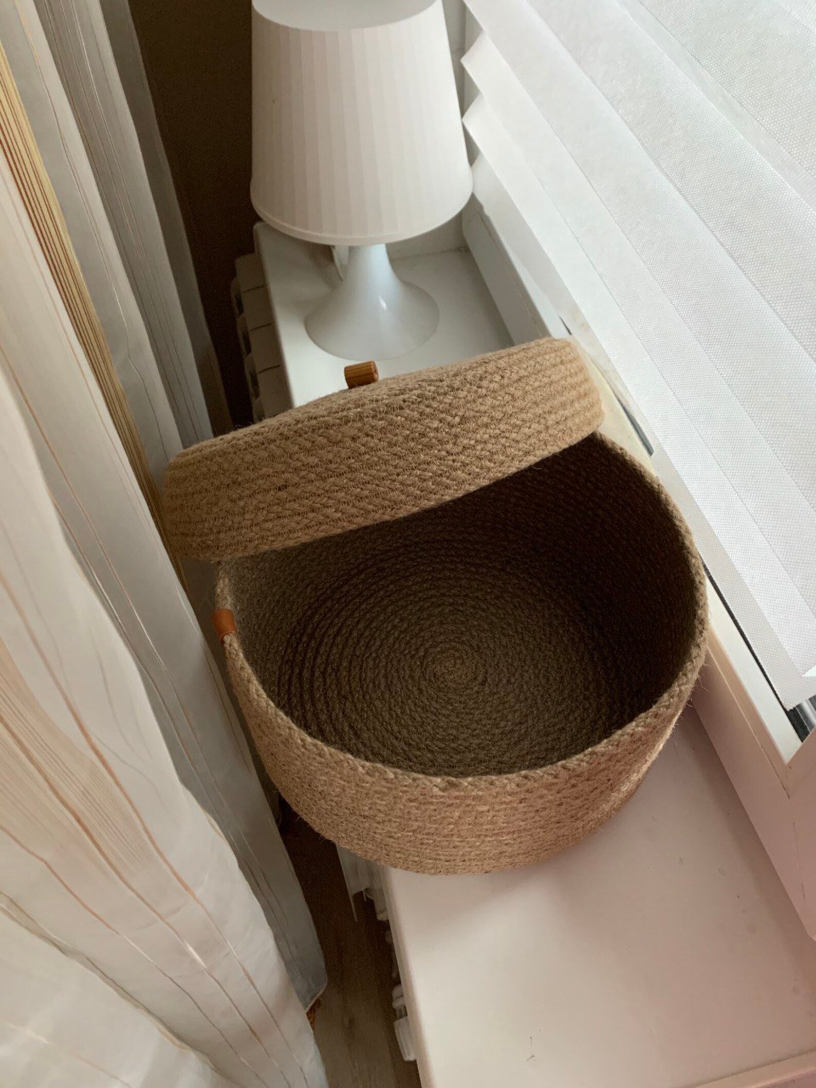 Jute basket with lid Yarn bowl Rope basket Boho style Etsy