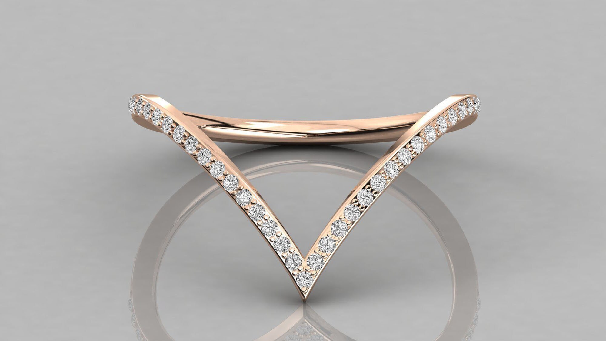 10k Gold Diamond VShaped Engagement Ring / Curved Diamond Etsy