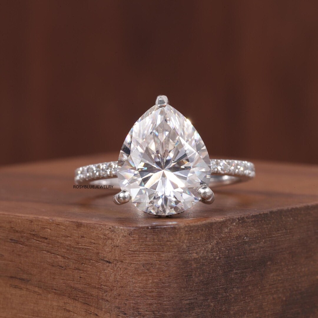 3.5 CT Tear Drop Pear Cut Lab Grown Diamond Engagement Ring, Hidden ...