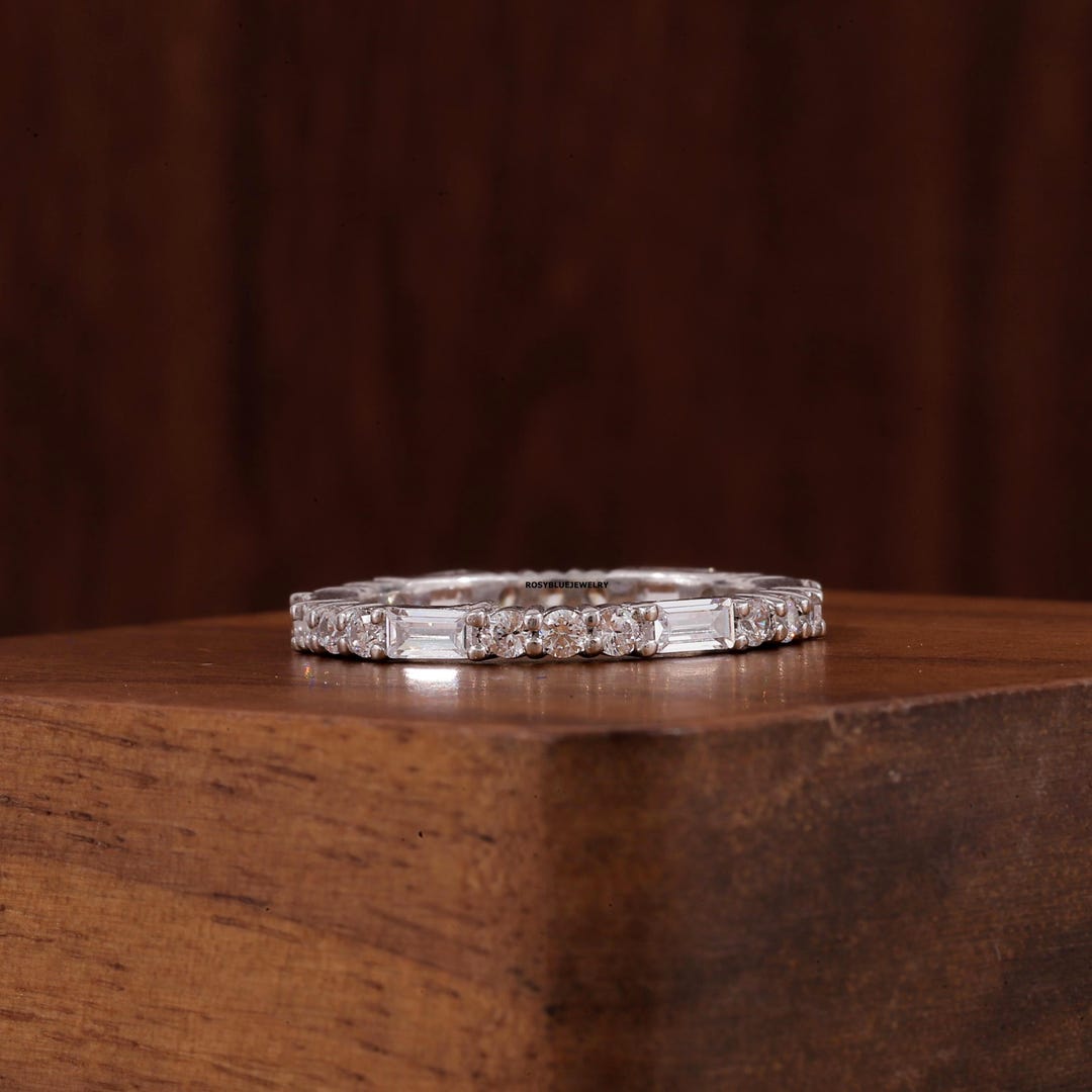 Baguette and Round Full Eternity Wedding Band, Lab Grown Diamond Band ...