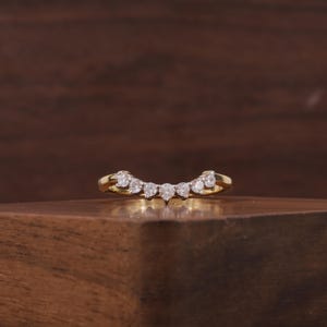 Lab Grown Diamond Curved Wedding Band, Round Diamond Band, Tiny Diamond Stacking Band, Round Curved Band For Women Gift For Her, Dainty Band
