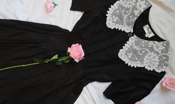 Sweet 1980s does 1940s Black Midi Dress With Lace