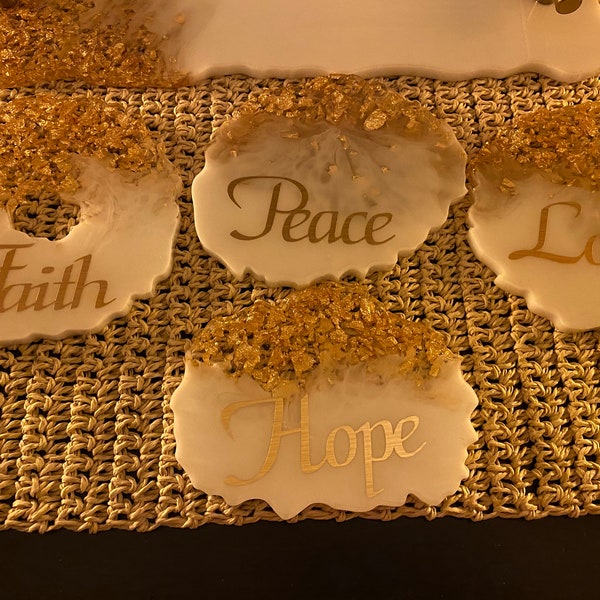 Peace, Love Hope & Faith Geode Shaped Coaster Set (4 coasters))