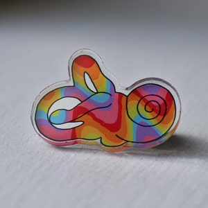 Rainbow Cochlea Acrylic Lapel/Badge/Lanyard Pin, audiology, audiologist, grad school gift