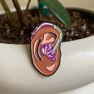 Pink BTE Hearing Aid Ear Enamel Pin, audiology, audiologist, grad school gift