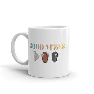 Just Vibin’ (BAHA/BCSP) White glossy mug, audiology gift, audiology grad student gift