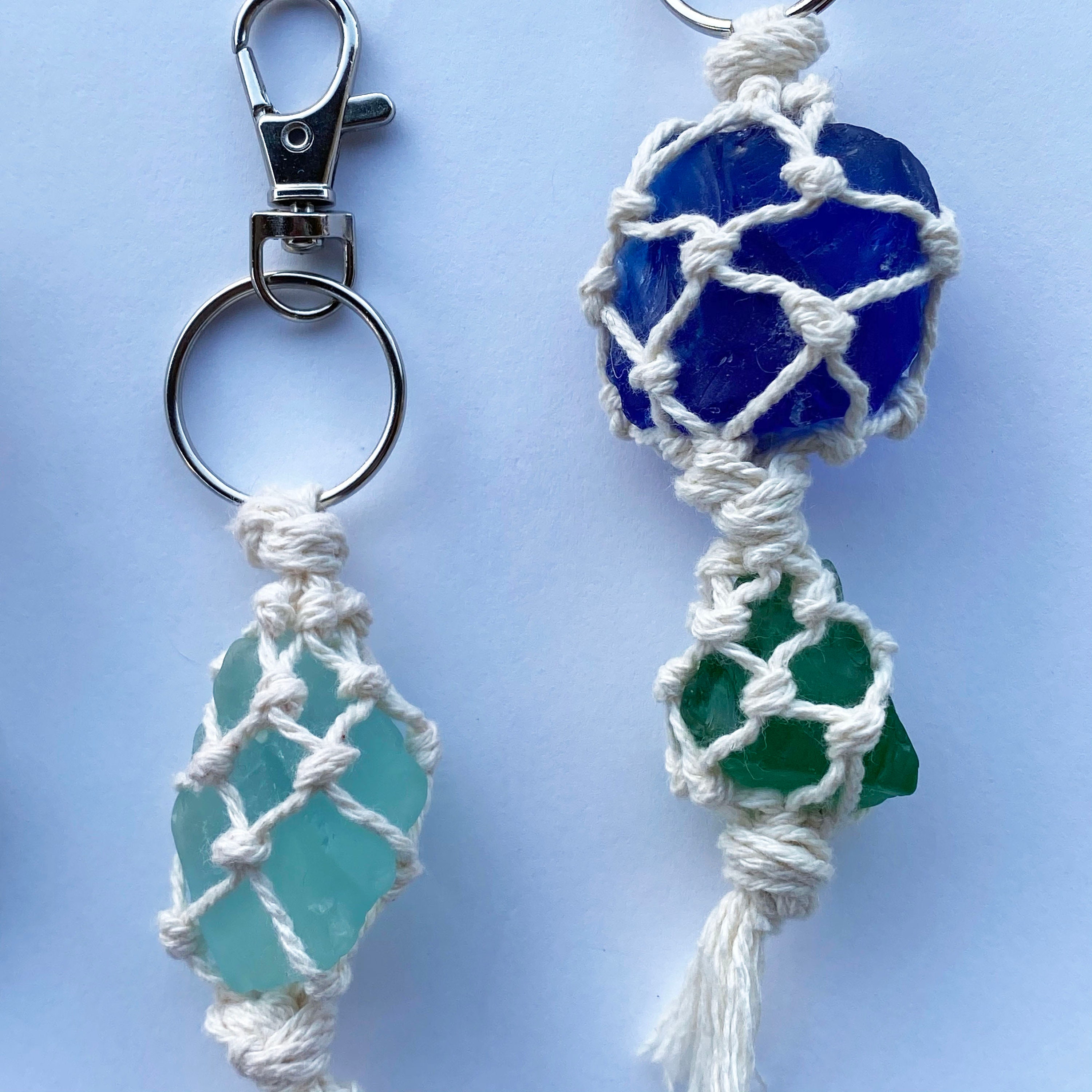Sea Glass Keychain Woven Keychain Crystal Keychain Etsy
