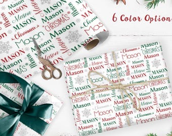 Personalized Christmas Wrapping Paper, Custom Name Gift Wrap