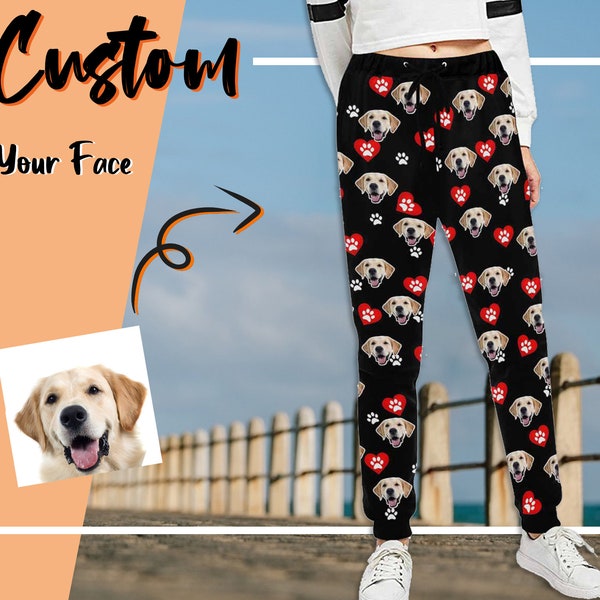 Custom Face Dog Pow Women Man Casual Sweatpants, Personalized Sweatpants, unisex Sweatpants for man woman, Custom Sweatpants with face