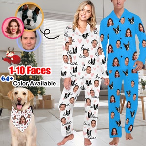 Personalized Pajamas pants family, Custom Pajamas woman man, Custom Pajama Set, Custom Pajamas dog, Custom Pajamas with face, Gift for him