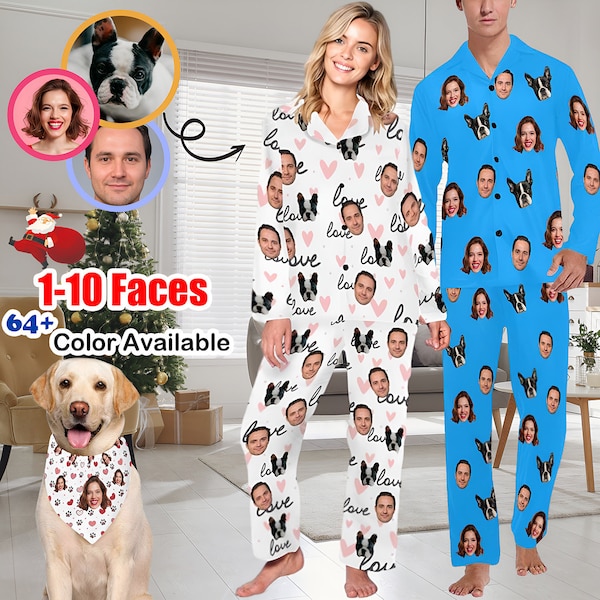 Personalized Pajamas pants family, Custom Pajamas woman man, Custom Pajama Set, Custom Pajamas dog, Custom Pajamas with face, Gift for him