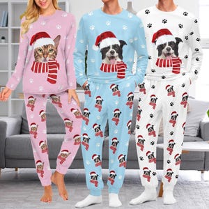 Custom Pet Pajamas, Personalized dog cat face pajamas, Custom Pajamas with Photo, Funny Pet Pajamas, Christmas Family pajamas,Christmas Gift