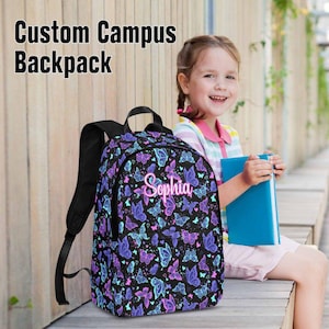 Custom Butterfly Backpack,Personalized Name Backpack,Lunch Bag, Pencil Pouch,Birthday Gift for Kids,Name on School Bag, Back to School Gifts