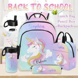 thumbnail image 2 of Ularmo Kids Backpack For Girls, 3 PCS Waterproof Teen Girls Backpack Lunch Box Pencil Case Headphone Bag Set Cute Kids Bookbag School Bag Elementary Middl 2 of 11