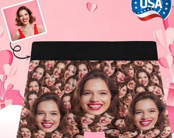 May include: Personalized boxer shorts with a black waistband and a pattern of repeated images of a woman's face. The text "Personalized Boxers" is at the top of the image. The text "Made in USA" is in a red, white, and blue star-shaped banner at the top right of the image.