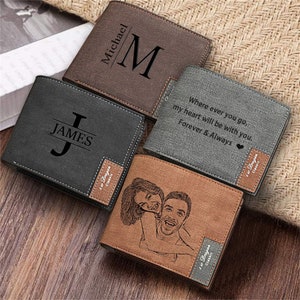 Cartera de foto personalizada, cartera grabada personalizada con texto de nombre, regalo para novio, día de San Valentín/día del padre/aniversario/regalo de cumpleaños