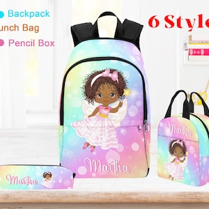 Back to School Gifts, Custom Afro Black Girl Backpack, Lunch Bag, Pencil Pouch, Name Black Girl School Bag, Custom School Bag for Girl Kid