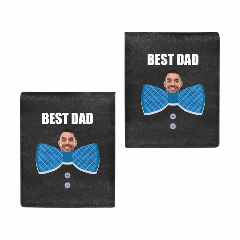 Custom Face Best Dad Blue Bow Leather Wallet