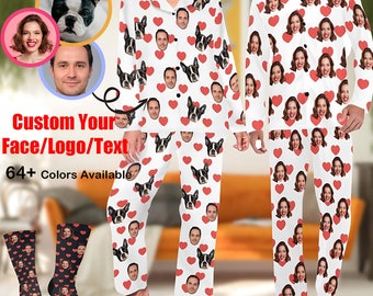 Christmas Gifts, Custom pajama pants,Custom Pajamas set for women men,Personalized Pajamas,Custom Pajamas for dog pet,Custom socks with face