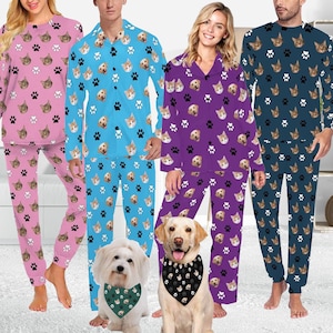 Custom Pet Face Pajamas, Personalized Dog Cat pajamas, Custom Long Sleeve Pajama Sets, Funny Dog face Pajamas,Christmas Family Pajamas Gifts