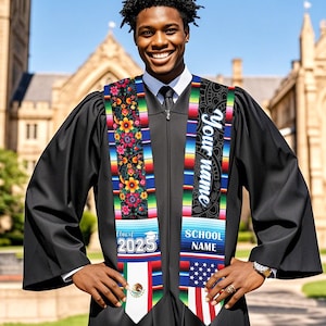 Custom Mexican Graduation Stole: Personalized Sash 2025