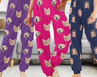 Custom Face Pajama Pants, Personalized Photo Pajamas, Unisex Loungewear