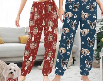 Custom Photo Pajama Pants, Personalized Face Sleepwear