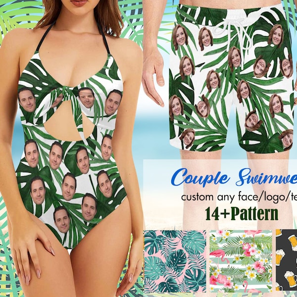 Personalized matching swimsuit for couple, Custom Couples Matching Swimwear with face, custom one piece swimsuit, Custom Swimwear for couple