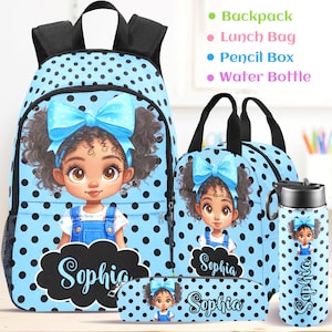 Custom Afro Black Girl Backpack,Custom Bookbag,Name on Black Girl School Bag,Lunch Bag,Pencil Box, Water Bottle,Back to School Gift for Kids