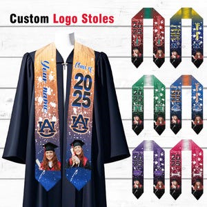 Custom School Logo Graduation Stole: Personalized Photo Grad Sash