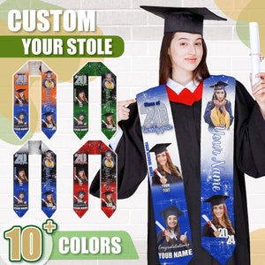Custom Graduation Photo Stole: Personalized School Colors, Class of 2025