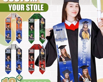 Custom Graduation Stole with photos,Your School Colors Personalized Stole,Personalized Text Grad Stole Sash,Gift for Graduate,Class of 2024