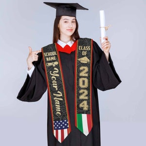 StoleMixed Two Flag Grad Stole, Personalized Class of 2024 Stoles, Mixed Country Flag Graduation Stoles Sash Grad Stoles, Graduation Gift image 5