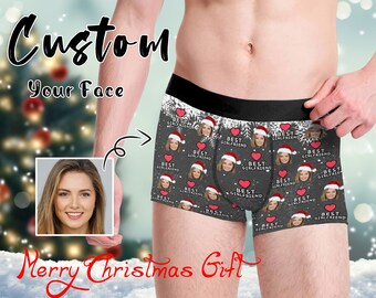 Personalized Christmas snowflake Boxer Shorts Custom man Boxer Christmas Gift for him Custom Face Boxer Personalized Underwear with face