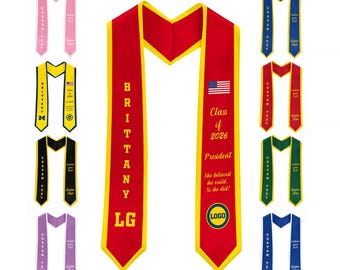 Custom Your Design Graduation Stoles, Personalized Text & Logo Class of 2026 Gradute Sash