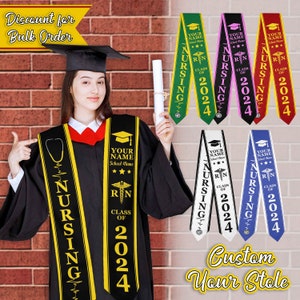 Personalized 2024 Nursing Stole, Nursing Graduation gift, Custom Graduation Sash, Nursing Graduation Stole, RN Nursing Stole Class Of 2024